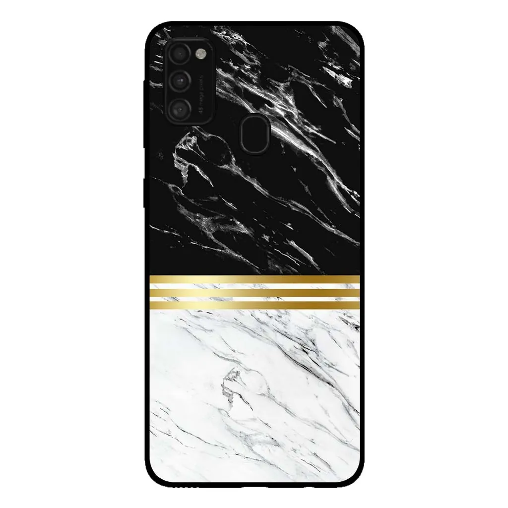 Smartphonica Custodia per Samsung Galaxy M31 in marmo - cover posteriore in marmo - Nero Bianco