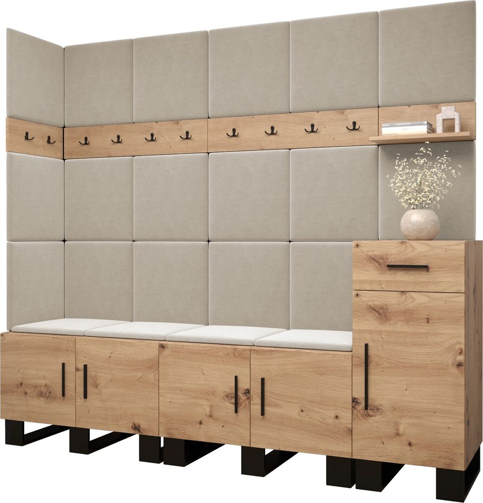 Garderobe ARTIN Set 9 mit gepolsterten Paneelen Industrial Design