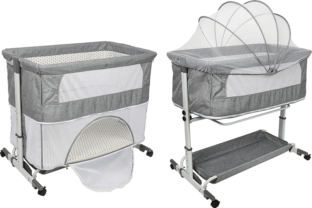 Lit de Bébé Réglable en Hauteur avec Moustiquaire et Matelas Confort