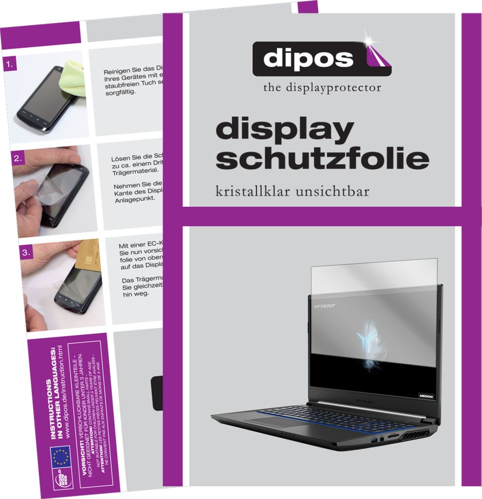 1x Schutzfolie für Medion Erazer P15609 klar Displayschutzfolie Folie Display Schutz dipos