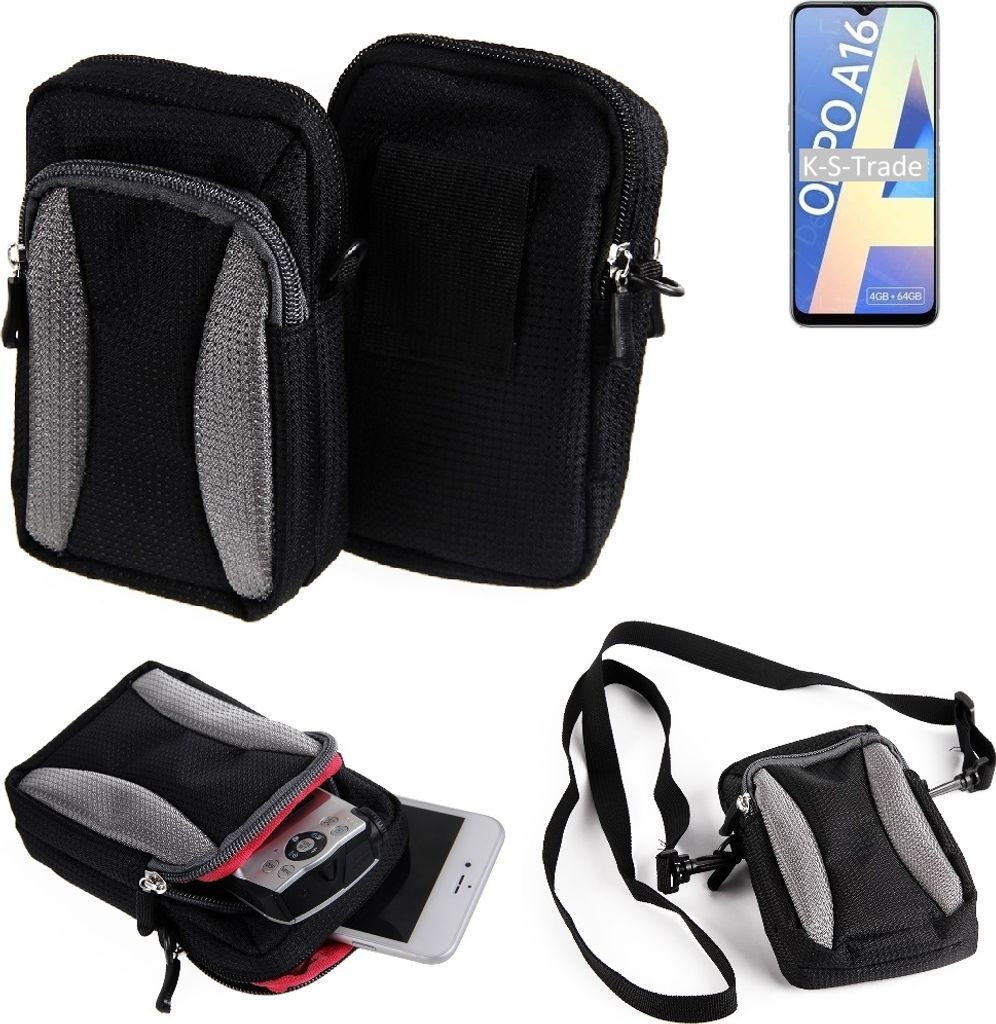 K-S-Trade Holster Schutz Hülle kompatibel mit Oppo A16 Handy Hülle Gürteltasche Umhängetasche mit Zusatzfach schwarz
