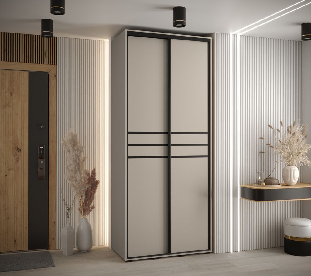 Kleiderschrank INDIRA 10 - 100/45 cm, Kaschmir / Schwarz