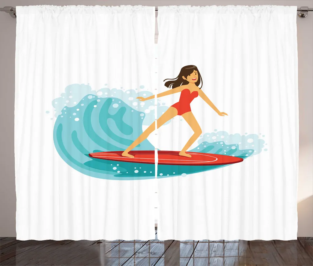 Rideau pour salon ambiance bord de mer surf 280x225 cm pêche turquoise