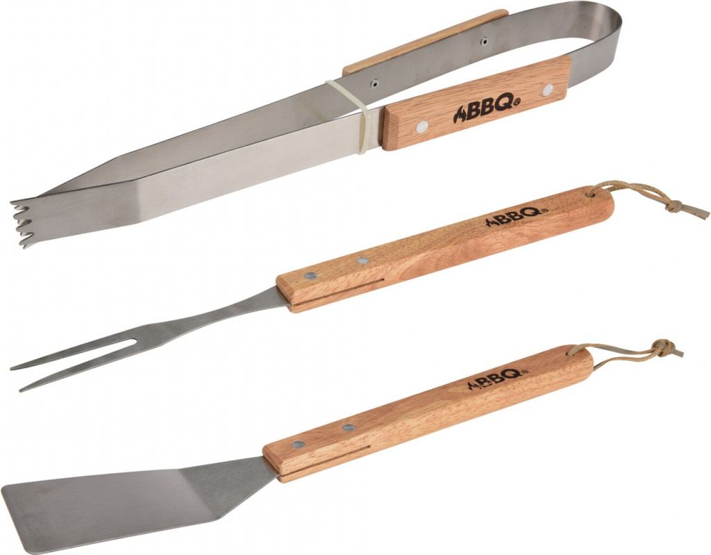 BBQ-Grillbesteck-Set, Edelstahl/Holz, 35 cm, silber/braun Produktbild 