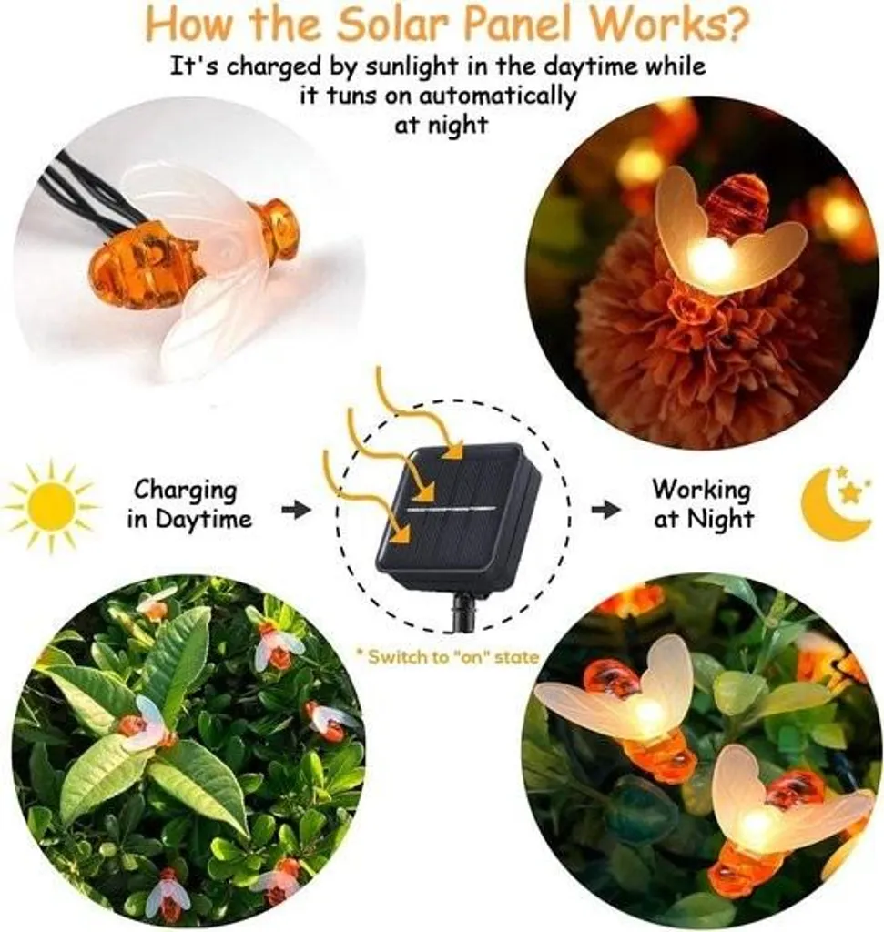 Guirlande solaire extérieure 20 LED IP65 pour décoration de jardin