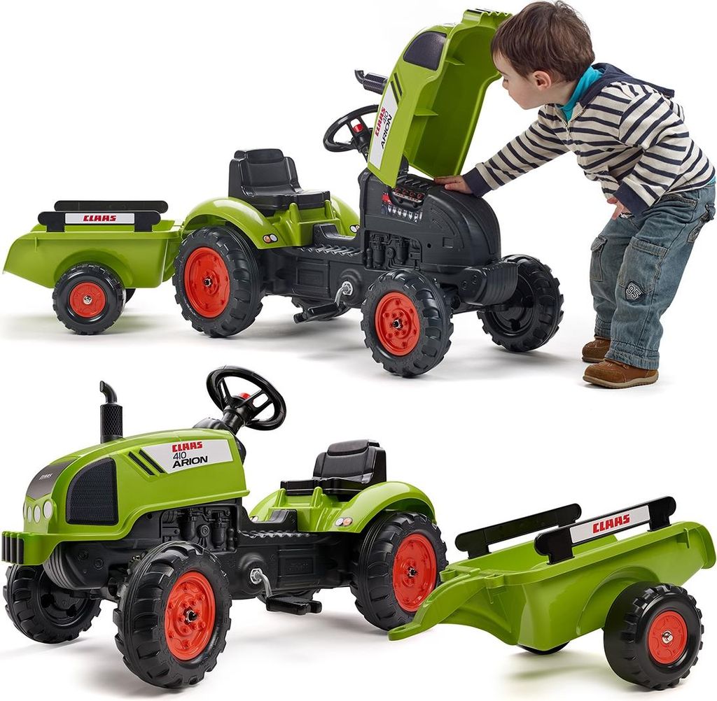 Trattore FALK Claas Verde su pedali Rimorchio di corna da 2 Immagine del prodotto 