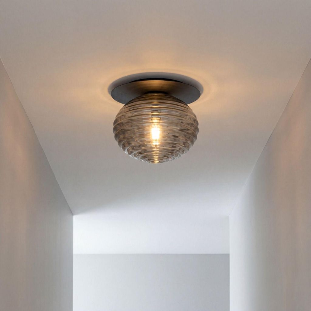 Deckenleuchte Metall Rauchglas E27 Ø 35 cm Schwarz rund Modern Deckenlampe