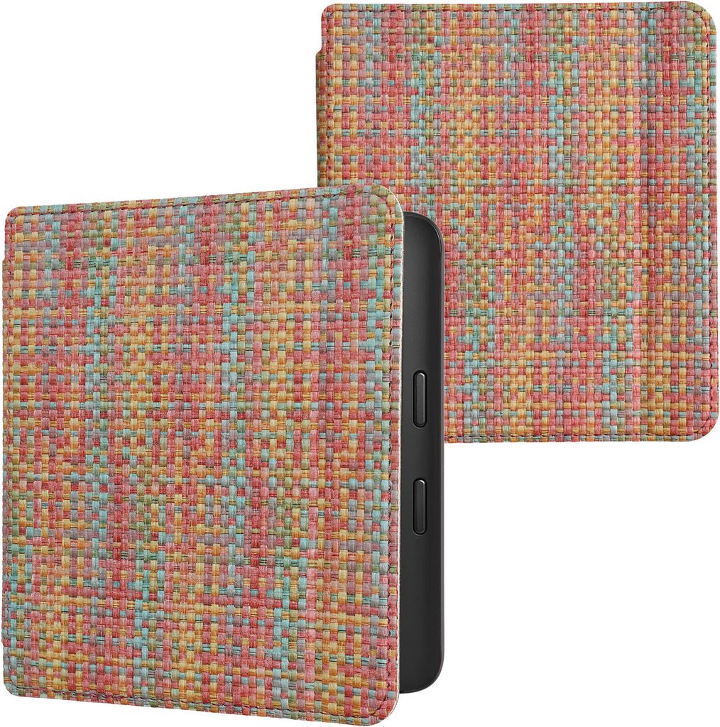 kwmobile Klapphülle kompatibel mit Kobo Libra 2 Hülle - eReader Case - Farbenfroh karriert Gelb Rot Grün