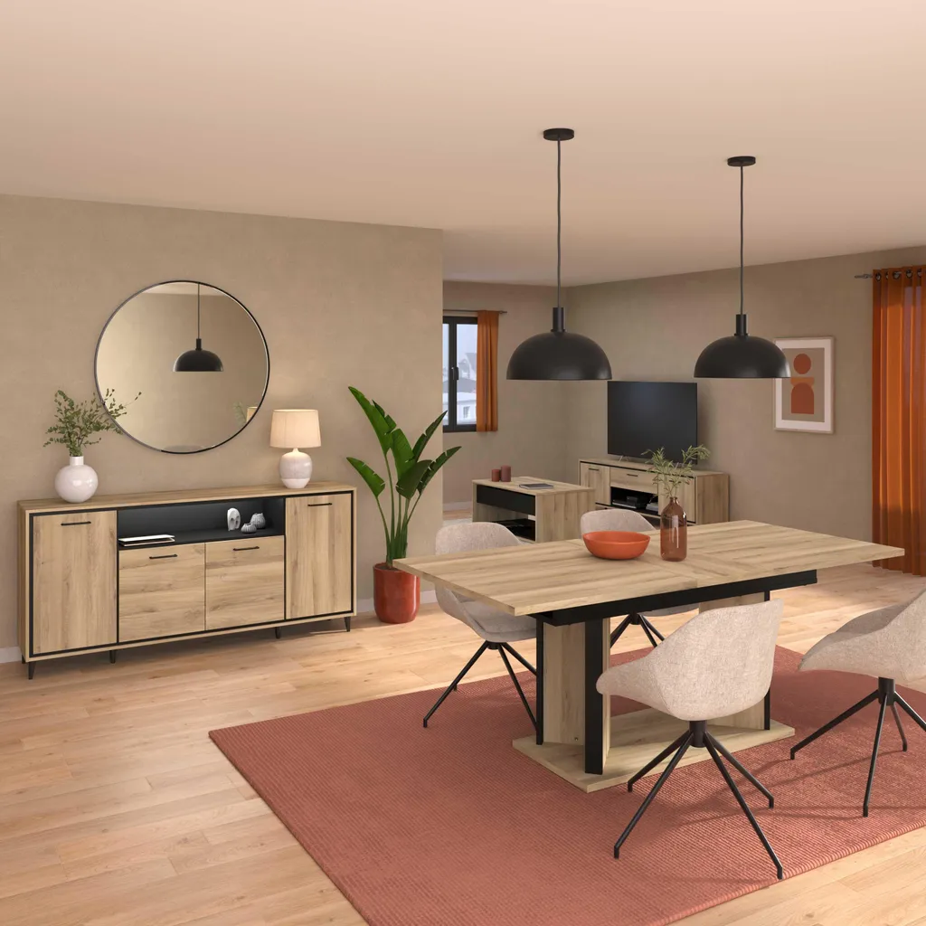Grande table de repas Oskar extensible pour 8 personnes chêne noir - 7