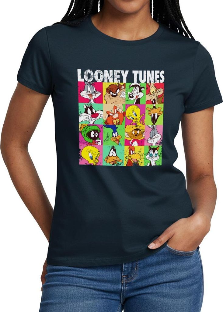 Spreadshirt Looney Tunes Charaktere Kachel Frauen T-Shirt, XL, Navy
