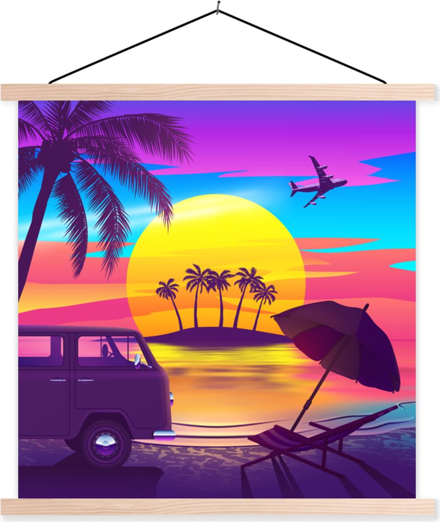 MuchoWow Textilposter Strand - Insel - Farben 60x60 cm mit holzfarbenen Rahmen - Wanddekoration