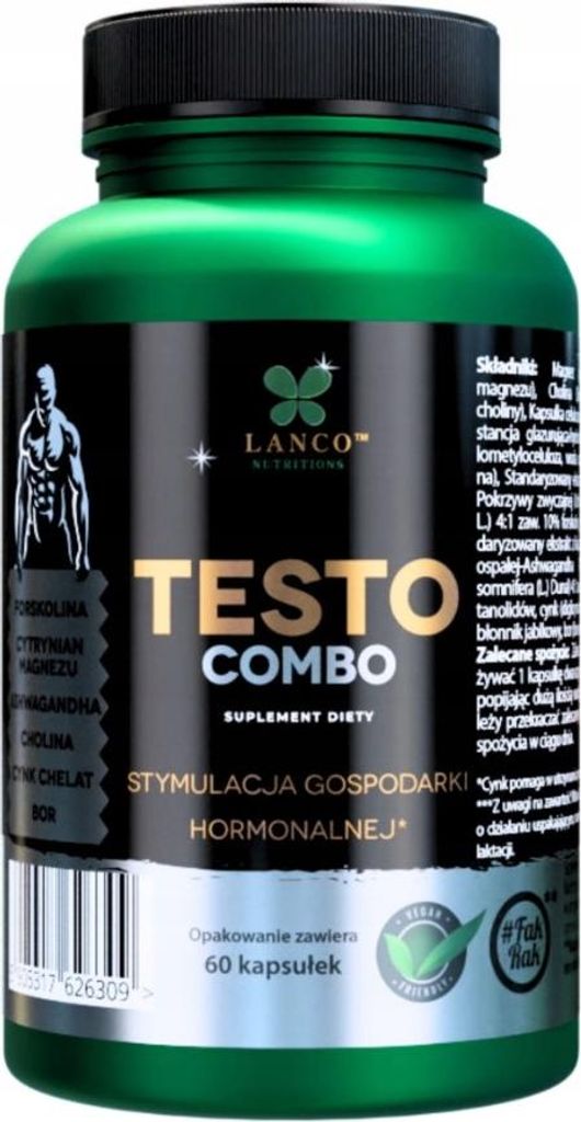 LANCO Testo Combo Testosteron Magnesium Citrat Ashwagandha Bor Zink 60 Kapseln