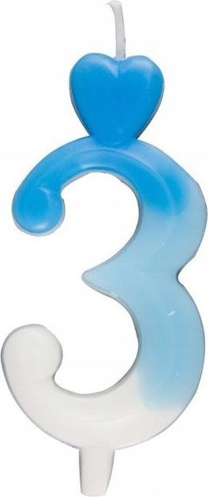 Kerze Zahl 3 Herz Blau/Weiß 6,5 cm Tortendeko