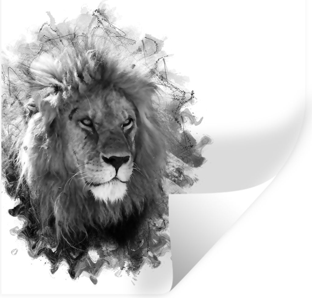 MuchoWow Wandtattoo Wandsticker Wandaufkleber Löwe - Linie - Schwarz - Weiß 50x50 cm Selbstklebend und Repositionierbar - Selbstklebend - Fotot...