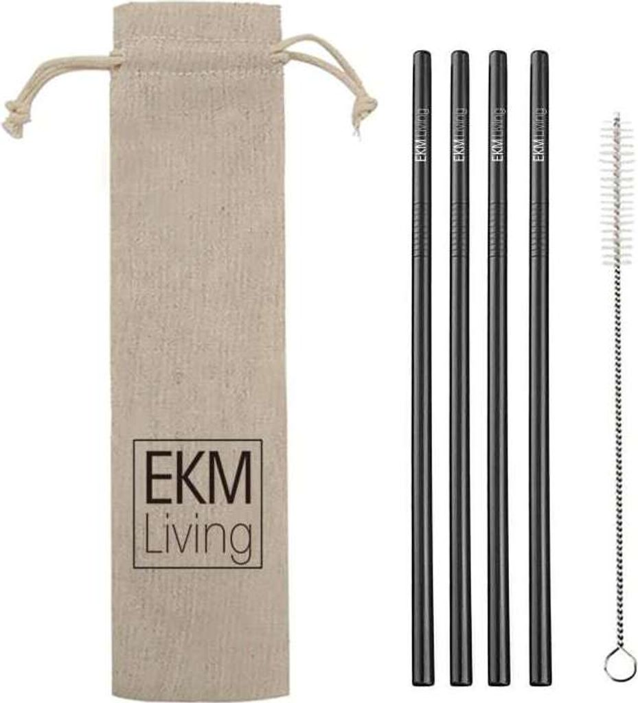 Edelstahl Strohhalme 4er Set Schwarz gerade, Trinkhalme, bruchfest, wiederverwendbar, spülmaschinengeeignet, plastikfrei, von EKM Living GmbH