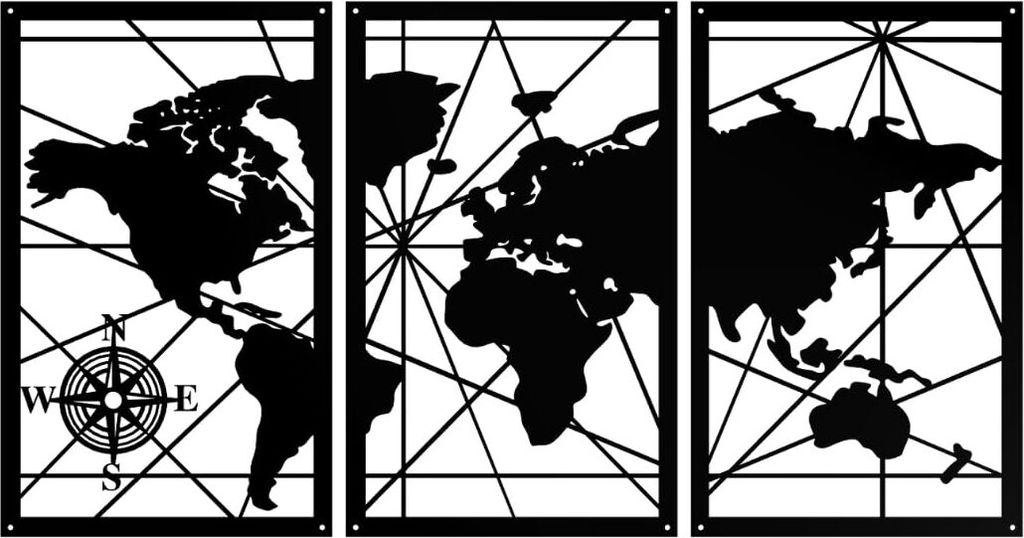 Anwicar Magnettafel Weltkarte - Magnetische Pinnwand 80x50 cm aus Stahl - Schwarz