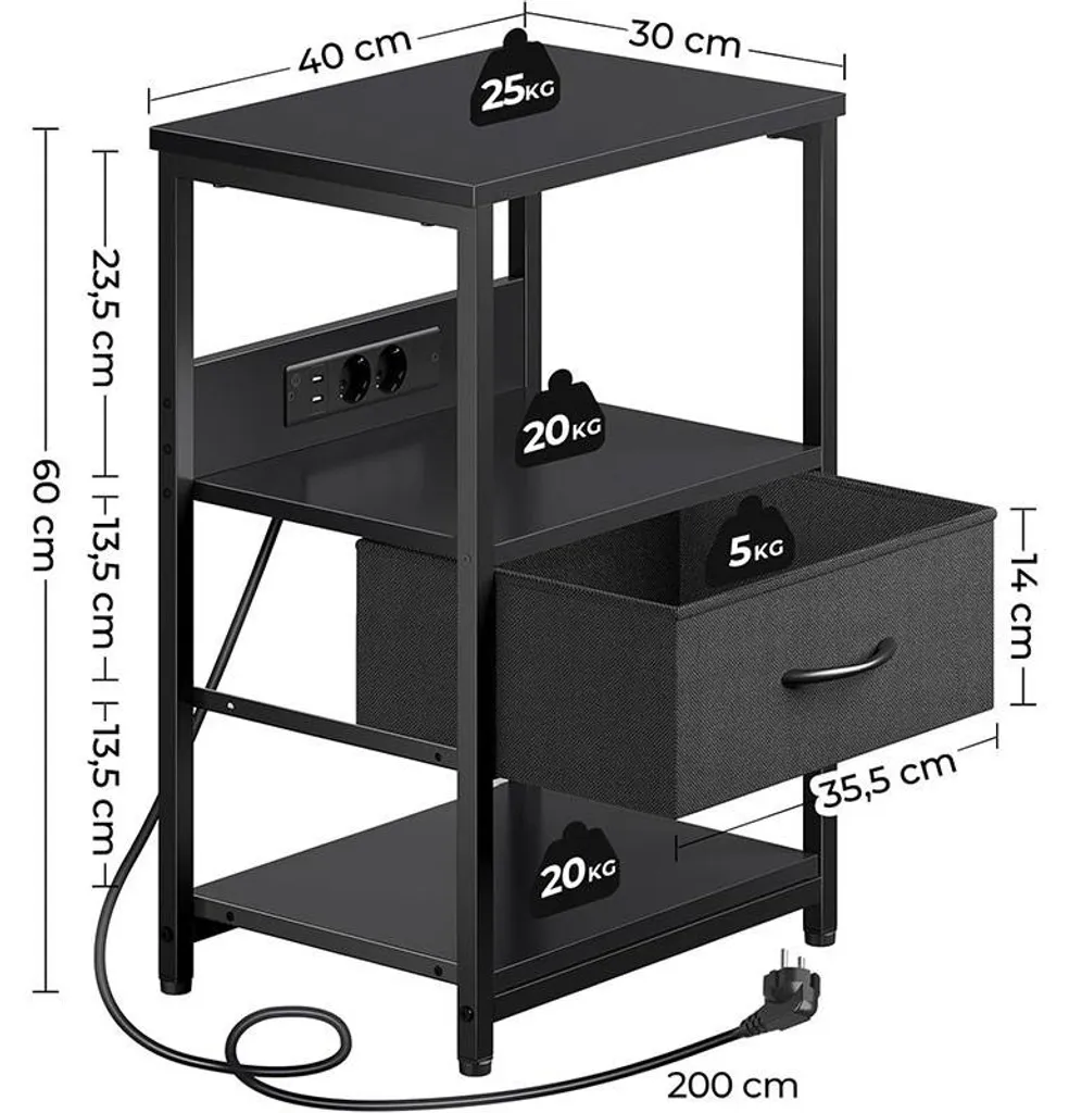 Table de chevet LED noire pour optimiser le rangement et l'éclairage - 2