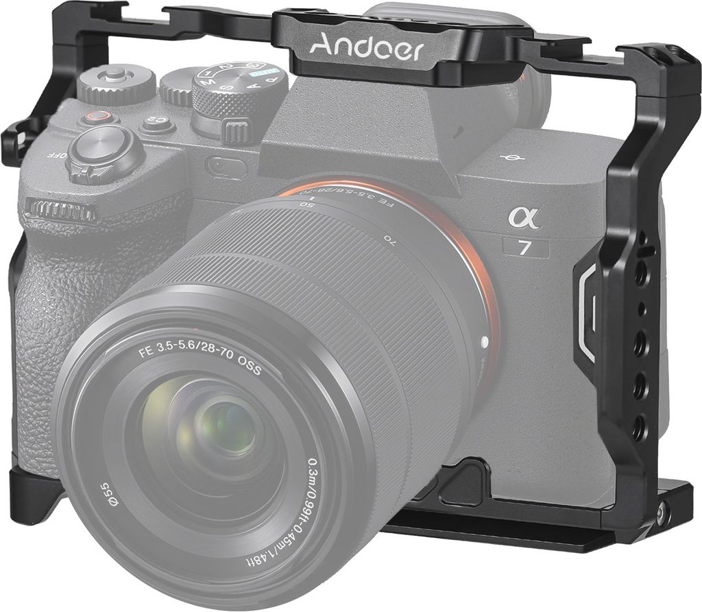 Andoer Kamerakaefig, Kamera-Videokaefig aus Aluminiumlegierung mit doppelter Kaltschuhhalterung, zahlreichen 1/4-Zoll-Gewinden, Ersatz fuer Sony Al...