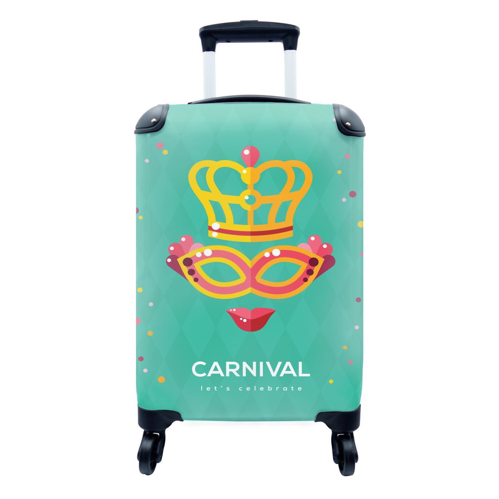 MuchoWow Koffer Handgepäck Trolley Rollkoffer Kleine Reisekoffer mit 4 Rollen - "Karneval" auf grünem Hintergrund - Cabin Size < 55x40x23 cm & ...