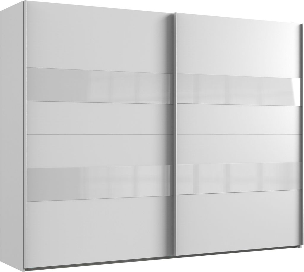 Kleiderschrank "Altona2" aus Spanplatte in Weiß mit 2 Türen und 5 Einlegeböden. Abmessungen (B/H/T) 270x210x65 cm