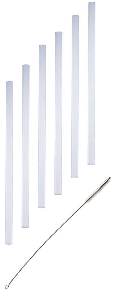 7tlg. Set Trinkhalme Glas 23cm gerade mit Reinigungsbürste