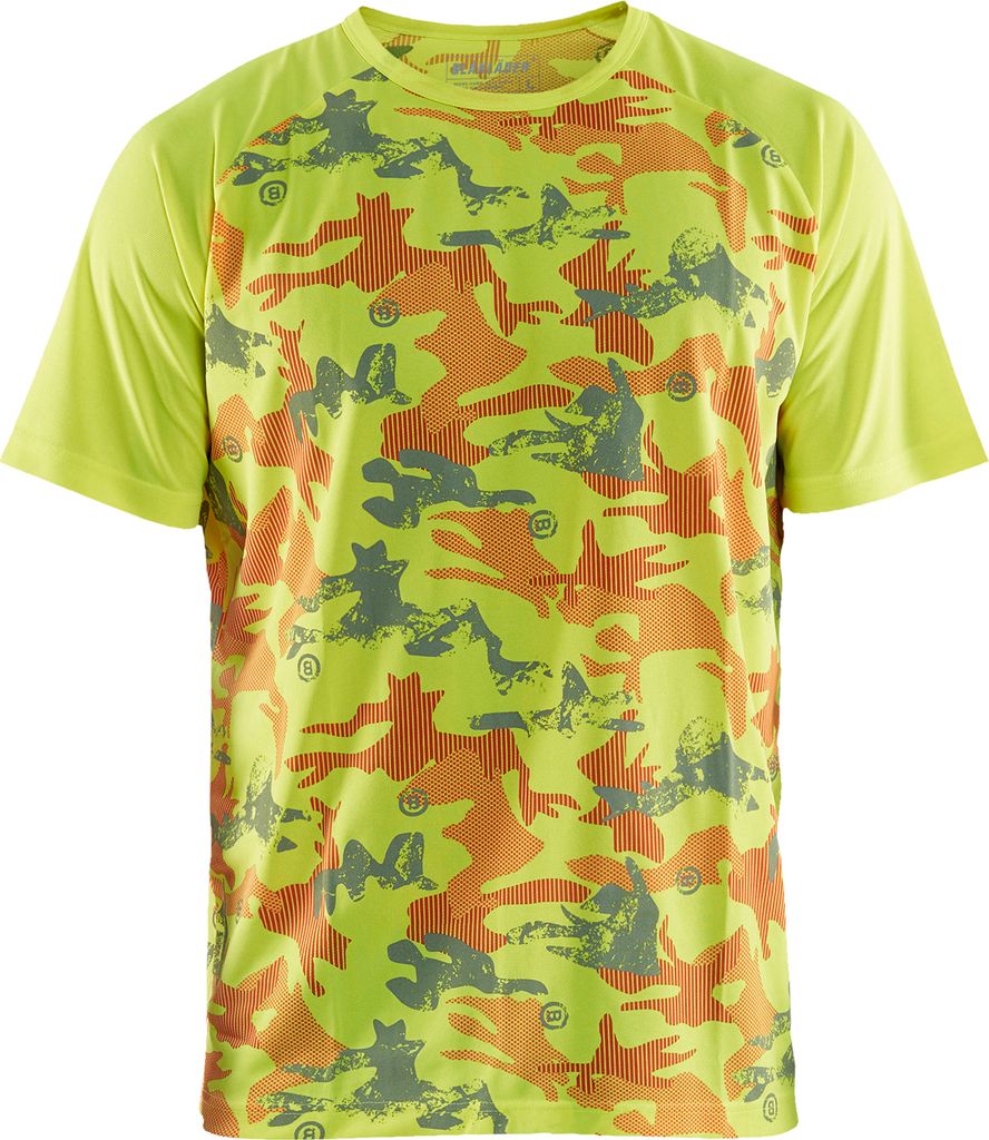 Blakläder T-Shirt funktionell Camo High Vis Gelb/Grau 3425 1011, Farbe:high vis gelb/grau, Größe:XS