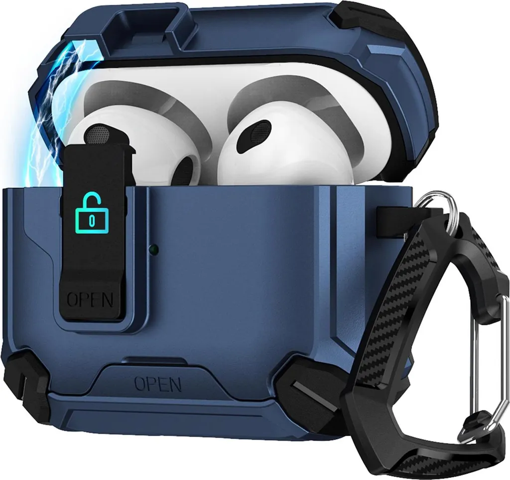 Custodia per Apple AirPods 3 Defender custodia protettiva con moschettone 360° box protettivo cuffie antiurto full body cover blu scuro