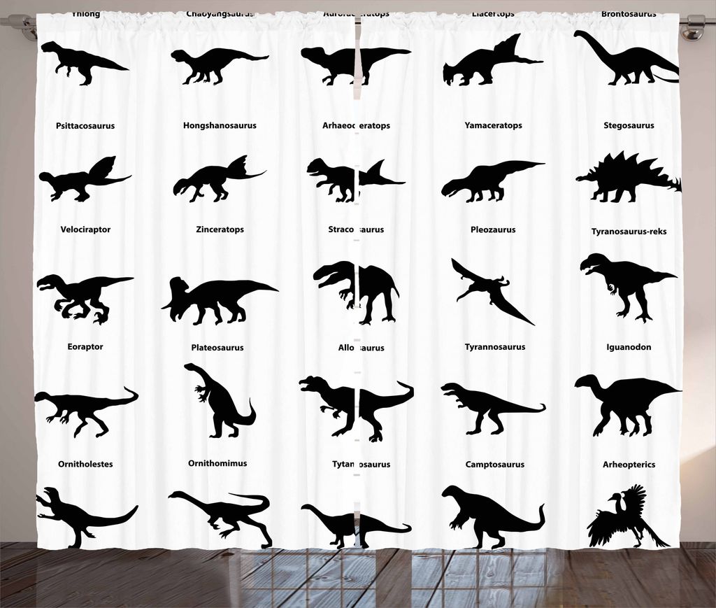 ABAKUHAUS Dinosaurier Rustikaler Gardine, Evolution der Tierwelt, Schlafzimmer Kräuselband Vorhang mit Schlaufen und Haken, 280 x 175 cm, Weiß Sc...