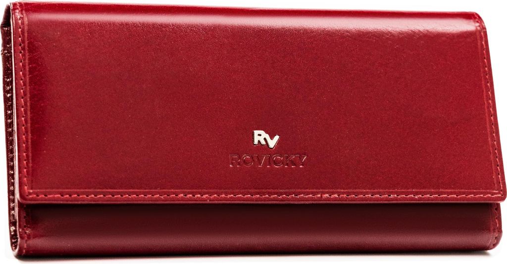 Rovicky | Große, bequeme Damenledergeldbörse, mit RFID, Rot, 18.5x9.5 cm