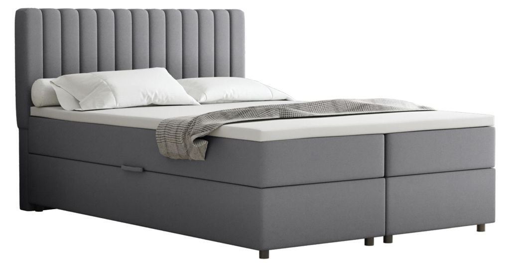 Boxspringbett 140x200 EVEREST, mit Topper, mit Bettkästen, Doppelbett, Grau, Panda Möbel