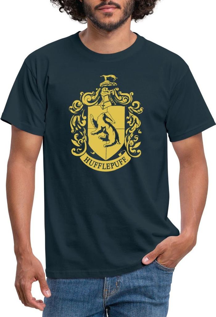 Spreadshirt Harry Potter Hufflepuff Wappen Männer T-Shirt, S, Navy