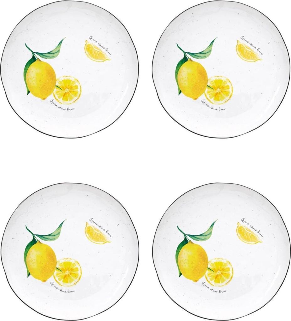4er Set Speiseteller AMALFI ZITRONEN weiß gelb D. 26cm Porzellan EASY LIFE