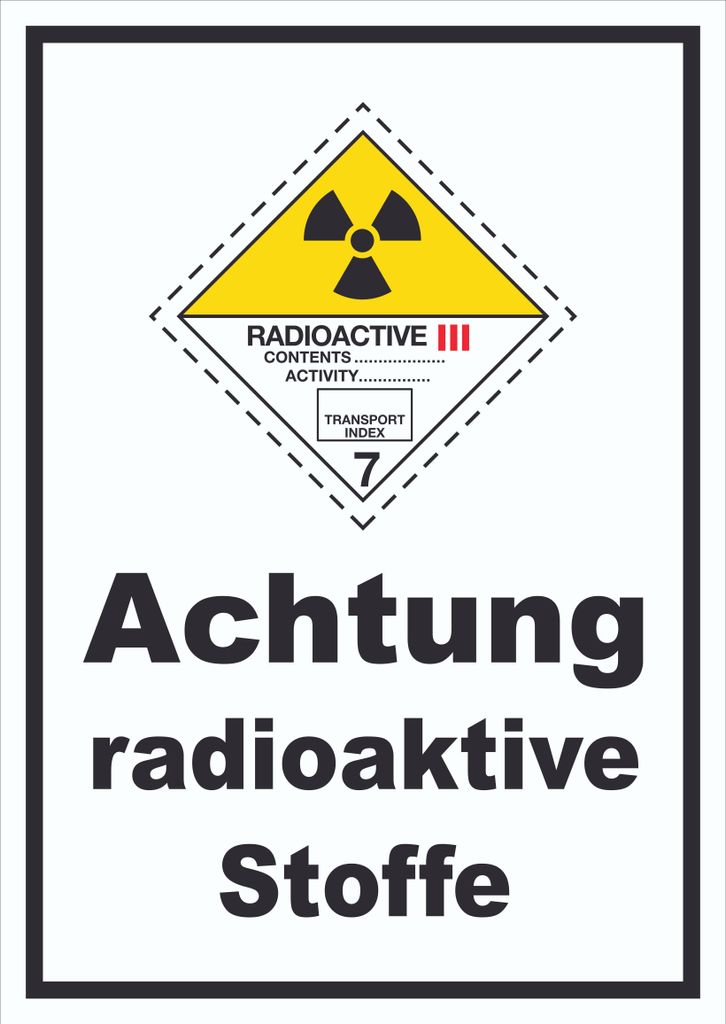 Schild radioaktive Stoffe Radioactive III-GELB hochkant A5 Rückseite selbstklebend