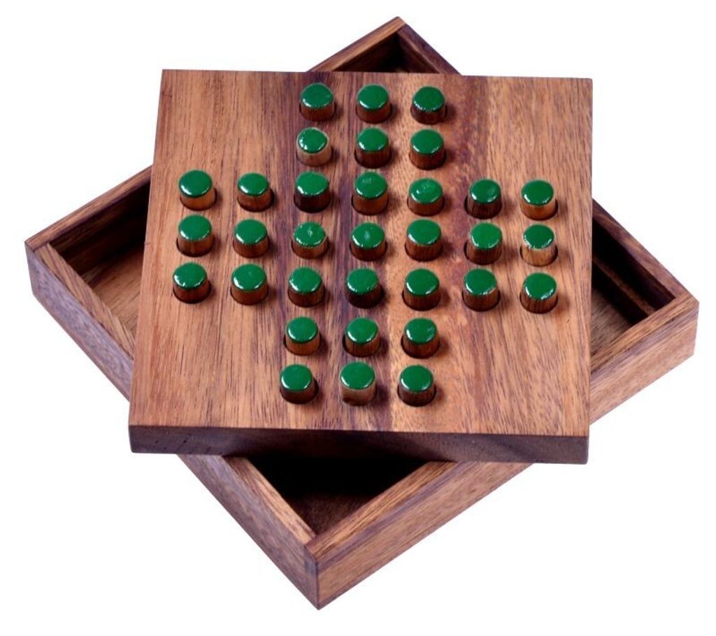 Solitär Gr. L mit grünen Steckern – Solitaire – Denkspiel Produktbild 