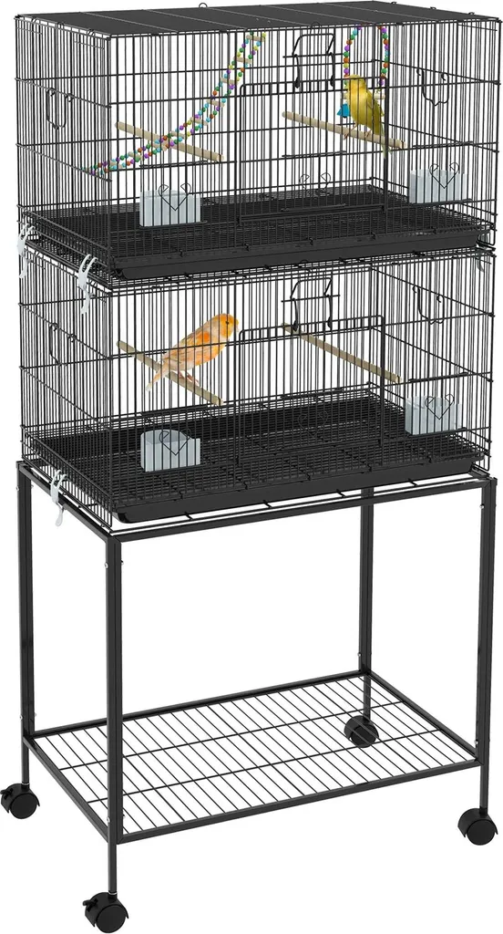 Cage oiseaux en acier noir avec bac de fond PP amovible - Format XL