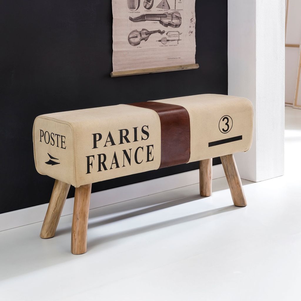FineBuy Design Ławka POSTE Skokowy 90 cm Tkanina i drewno Zdjęcie produktu 
