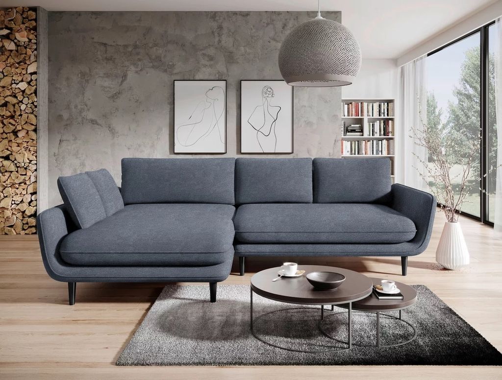DOMO-HOME Ecksofa mit Schlaffunktion SOLANO – Elegantes Skandinavisches Ecksofa 260x167cm| Bettkasten und Holzbeinen für Komfort und Stil | Hoch...