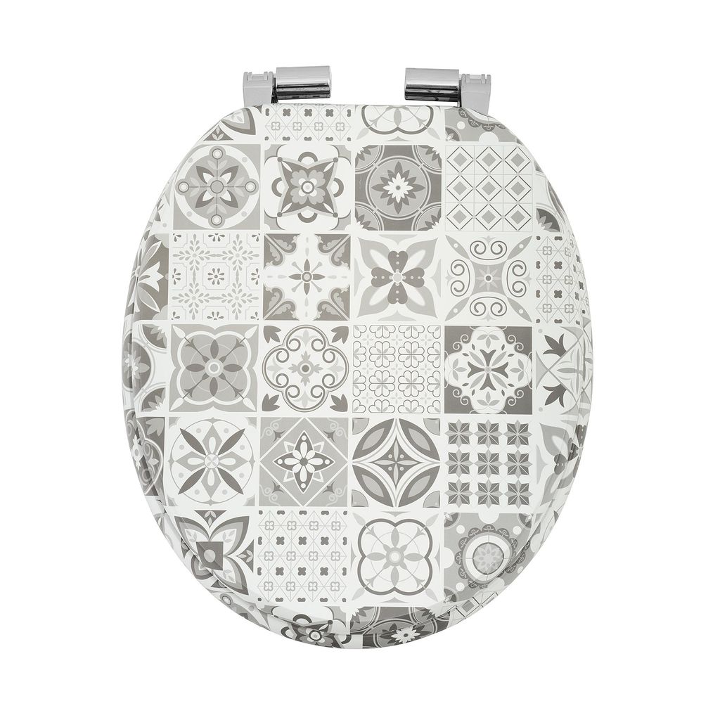 WC Sitz MONOCHROME TILES Grau Toilettensitz Softclose MDF Fliesen Design