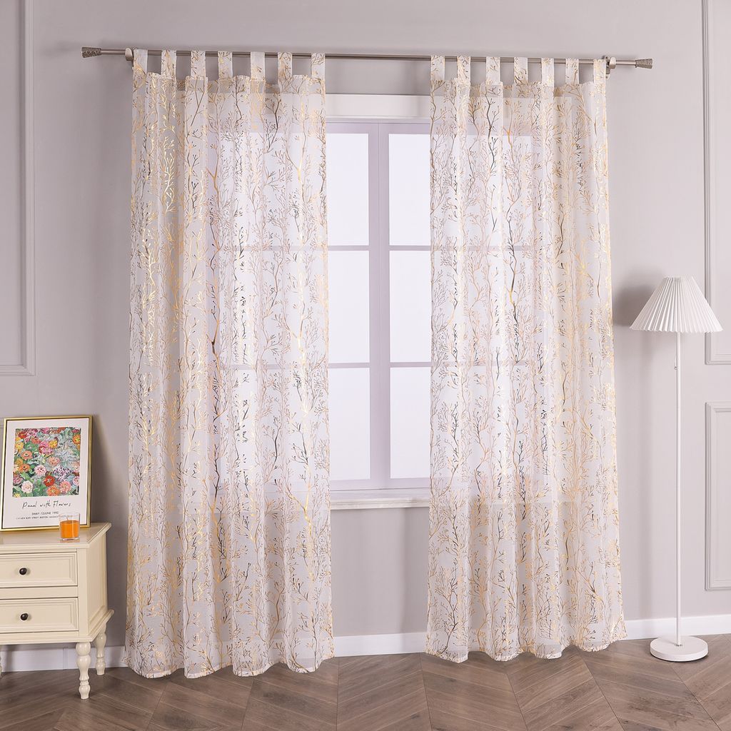 Shoppalo B2B | HongYa, tenda in voile trasparente, con arricciatura, 225/145 cm (altezza/larghezza), confezione da 1, color sabbia