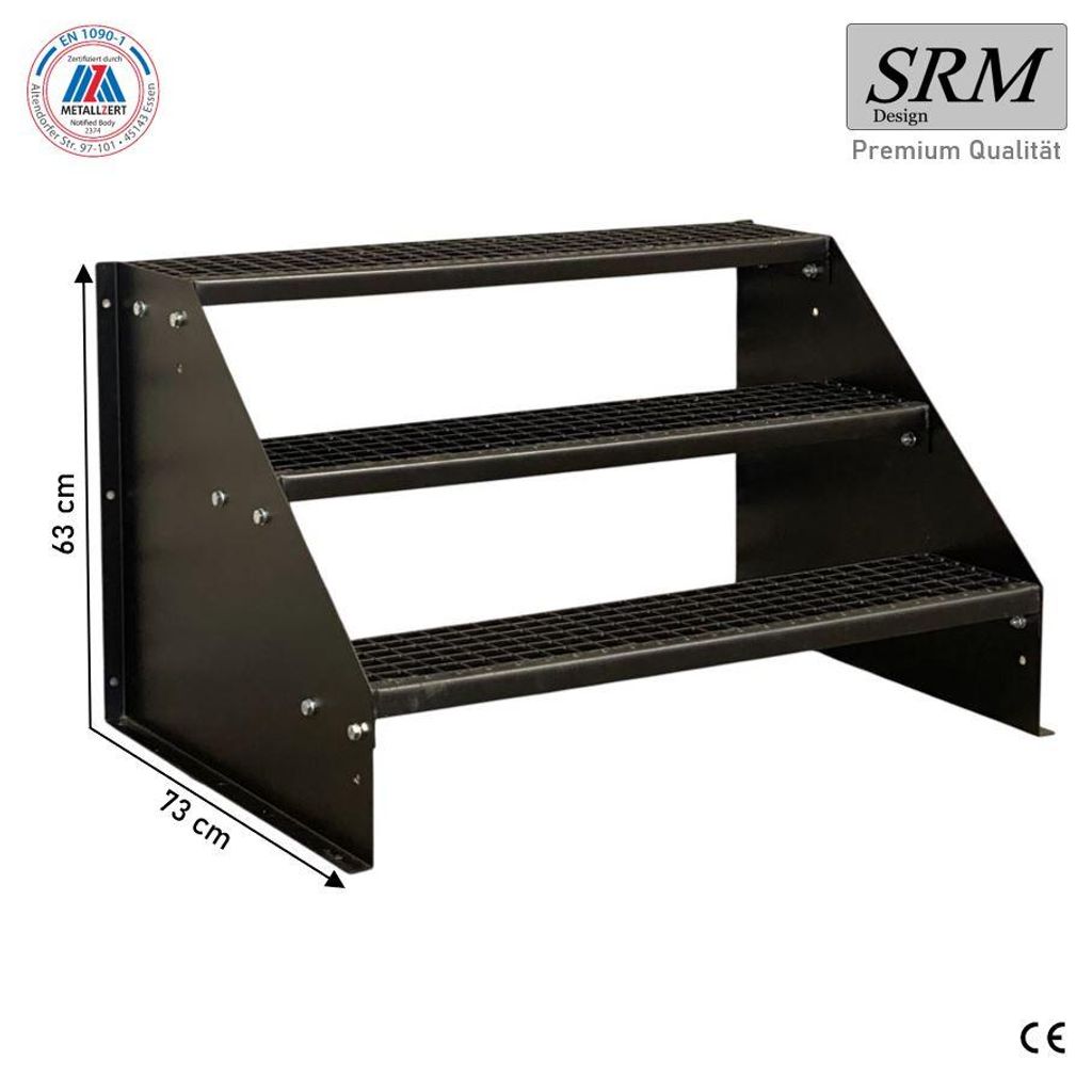 3 Stufen Standtreppe Modell 1 komplett schwarz Treppe Stahltreppe Breite 60 cm Höhe 63 cm ohne Geländer
