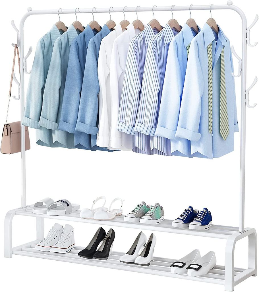 Avalo Industrieel Kledingrek - Metaal - 110x33x150 CM - Wit Productafbeelding 