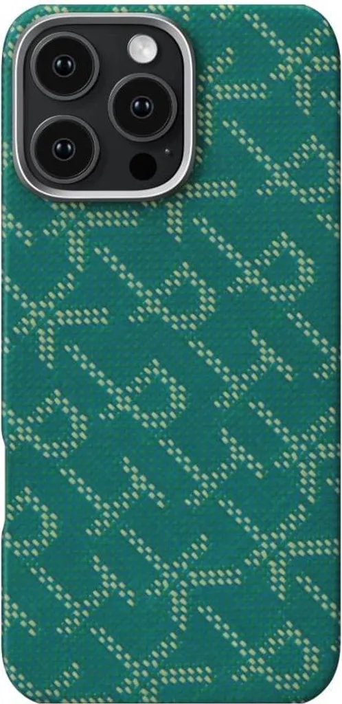 Protection iPhone 16 Pro Max Pitaka en fibre d'aramide Vert et Or