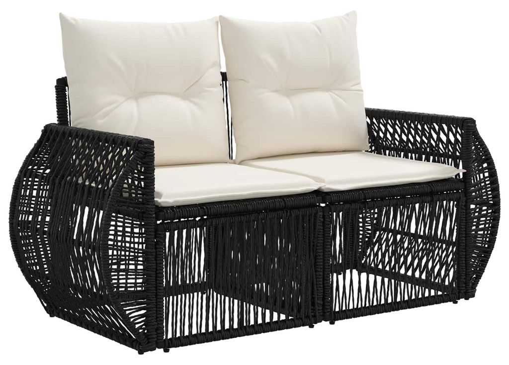 vidaXL Garten-Sofa 2-Sitzanzahl Schwarz Poly-Rattan