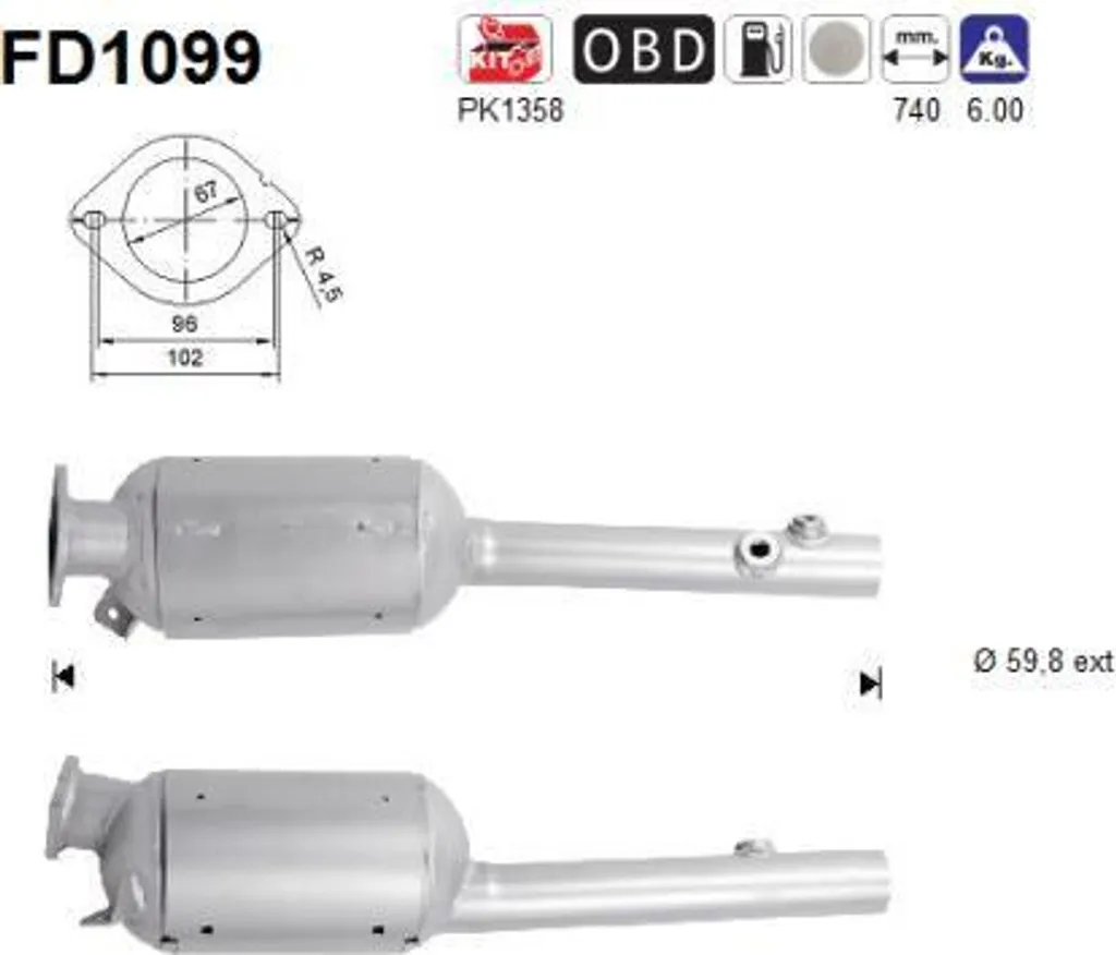 Filtre à particules AS FD1099 pour Laguna - Système Échappement 200100056R