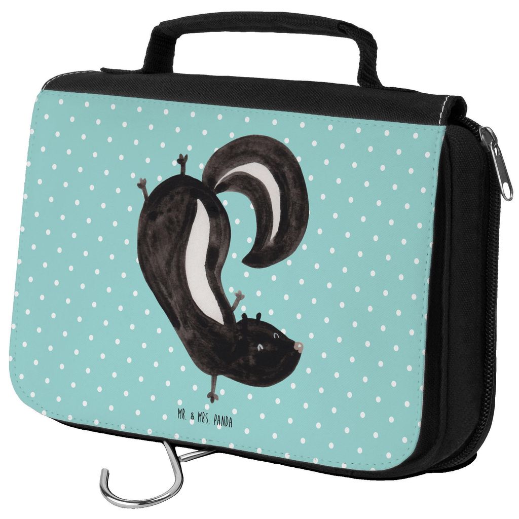 Mr. & Mrs. Panda Kulturtasche Stinktier Handstand - Türkis Pastell - Geschenk, Raubtier, Kosmetikbeutel, Skunk, kosmetiktäschchen, Kosmetiktasche...