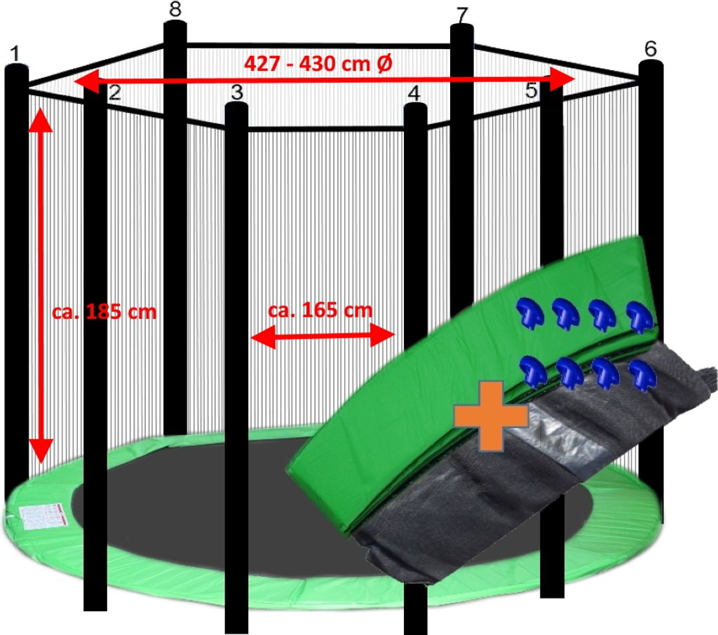 walexo Trampolin Randabdeckung + Sicherheitsnetz für 8 Produktbild 