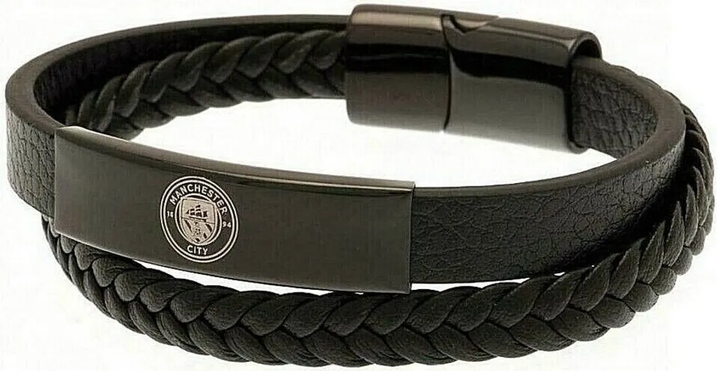 Bracelet Manchester City FC ajustable en cuir noir - Confort durable