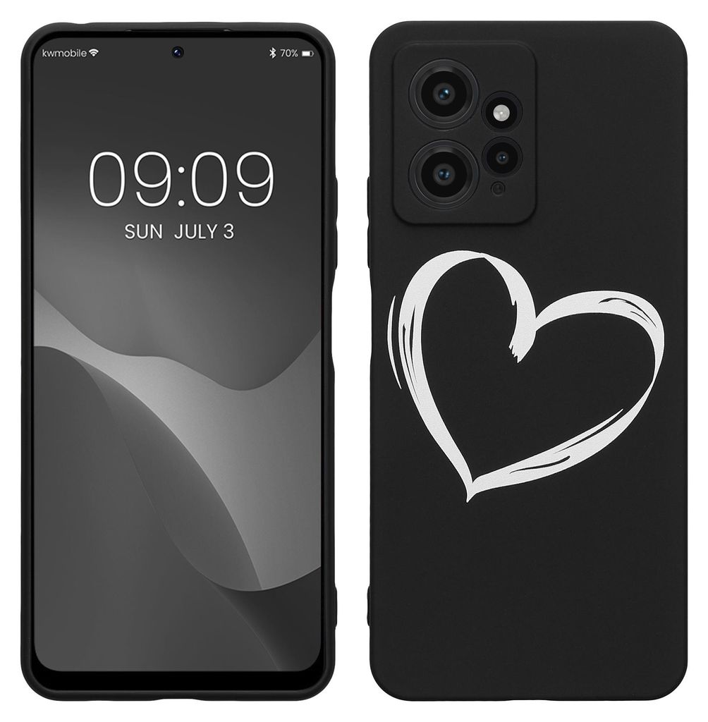 kwmobile Hülle kompatibel mit Xiaomi Redmi Note 12 (4G) - Handyhülle Silikon Case - Herz Brush Weiß Schwarz