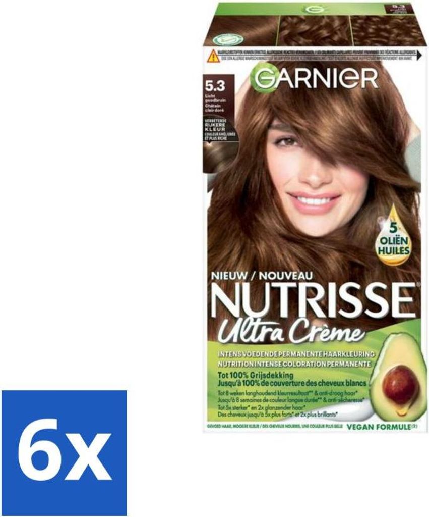 Garnier – Nutrisse Ultra Cream 5.3 – Haarfarbe – Hellgoldbraun – Intensive Pflege – Permanente Farbe - Vorteilspack - 6 Stücke