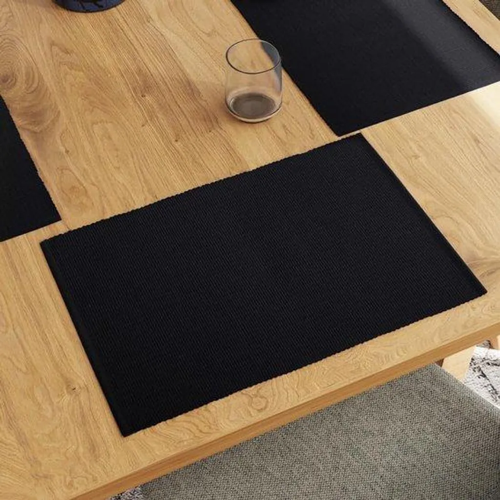 Set de table extérieur en coton noir côtelé lot de 6 pièces 48x33 cm